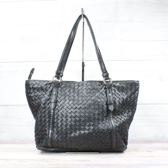 Cole Haan Black Genuine Leather Woven Design Tote Shoulder Bag - Picture 3 of 10